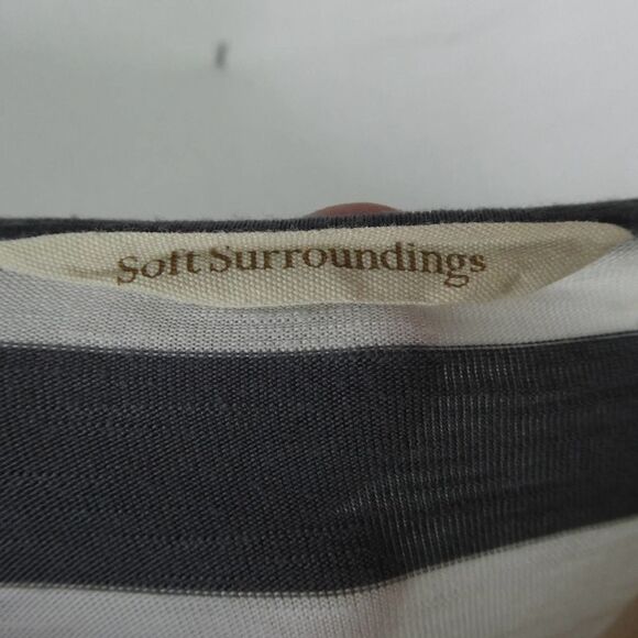 Soft Surroundings Striped Tie Sleeve Tunic Blouse Grey White Gray Medium - Picture 7 of 12